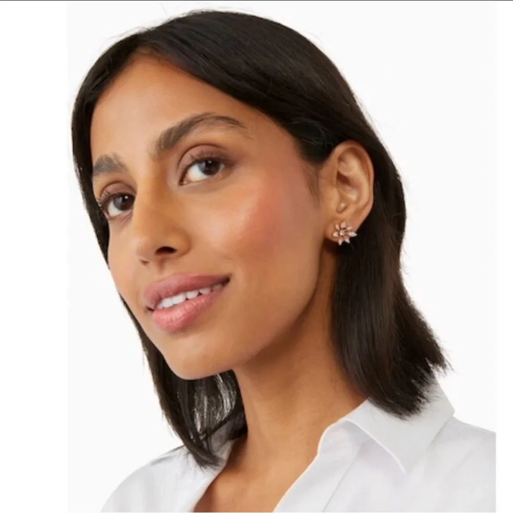 Kate Spade Gold and Clear Cubic Zerconia Snowday Snowflake Stud Earrings